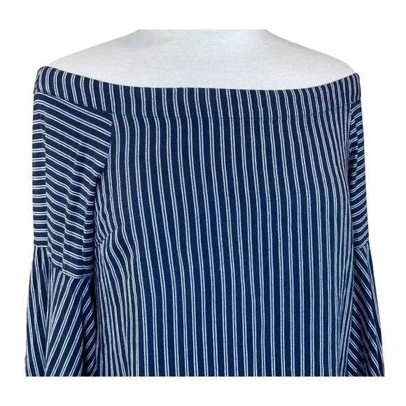 Anthropologie Maeve Clotille Navy & White Striped Off-the-Shoulder LS Top Sz 4 - Picture 3 of 10
